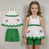 GSSO3164 Embroidery Watermelon Scallop Edge Girls Shorts Set
