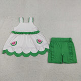 GSSO3164 Embroidery Watermelon Scallop Edge Girls Shorts Set