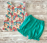 Preorder MOQ 5 pcs GSSO3194 Flower Floral Green Girls Bloomier Set