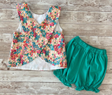 Preorder MOQ 5 pcs GSSO3194 Flower Floral Green Girls Bloomier Set