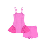 Preorder MOQ 5 pcs Each Solid Color Tulle Yoga Girl's Slip Dress With Short 2 Pcs Set