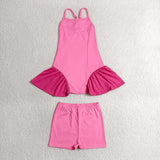 GSSO3259 Solid Color Pink Yoga Girl's Dress With Shorts