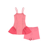 Preorder MOQ 5 pcs Each Solid Color Tulle Yoga Girl's Slip Dress With Short 2 Pcs Set