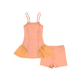Preorder MOQ 5 pcs Each Solid Color Tulle Yoga Girl's Slip Dress With Short 2 Pcs Set