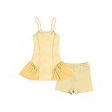 Preorder MOQ 5 pcs Each Solid Color Tulle Yoga Girl's Slip Dress With Short 2 Pcs Set
