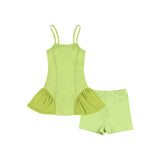 Preorder MOQ 5 pcs Each Solid Color Tulle Yoga Girl's Slip Dress With Short 2 Pcs Set
