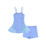 Preorder MOQ 5 pcs Each Solid Color Tulle Yoga Girl's Slip Dress With Short 2 Pcs Set