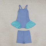 GSSO3264 Solid Color Tulle Yoga Girl's Slip Dress With Short 2 Pcs Set