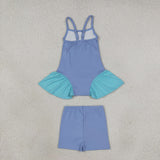 GSSO3264 Solid Color Tulle Yoga Girl's Slip Dress With Short 2 Pcs Set