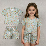 GSSO3266 Flower Scallop Edge Girls Shorts Set
