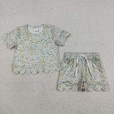 GSSO3266 Flower Scallop Edge Girls Shorts Set