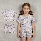 GSSO3267 Flower Purple Scallop Edge Girls Shorts Set