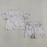 GSSO3267 Flower Purple Scallop Edge Girls Shorts Set