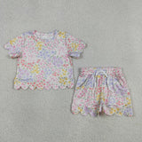 GSSO3270 Flower Scallop Edge Girls Shorts Set