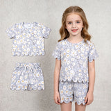 GSSO3275 Flower Floral Scallop Edge Girls Shorts Set