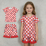 GSSO3293 4th of July Star Plaid Girls Shorts Outfits