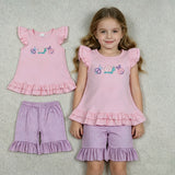 GSSO3305 Embroidery Snails Insects Pink Girls Shorts Set