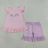 GSSO3305 Embroidery Snails Insects Pink Girls Shorts Set