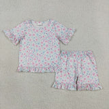 GSSO3322 Bows Flower Purple Ruffles Girls Shorts Set
