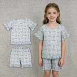 GSSO3323 Bows Flower Blue Color Ruffles Girls Shorts Set