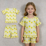 GSSO3326 Lemon Bows Yellow Ruffles Girls Shorts Set