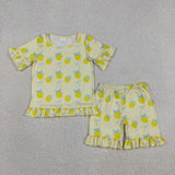 GSSO3326 Lemon Bows Yellow Ruffles Girls Shorts Set
