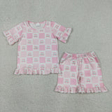 GSSO3342 Strawberry Bows Pink Ruffles Girls Shorts Outfits