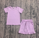 Preorder Samples GSSO3350 Solid Color Light Purple Ruffles Girls Shorts Set