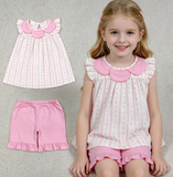GSSO3363 Flower Rose Pink Scallop Edge Girls Shorts Set