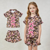 GSSO3364 Branches Bows Pink Girls Shorts Pajamas Set