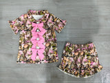 Preorder Samples GSSO3364 Branches Bows Pink Girls Shorts Pajamas Set