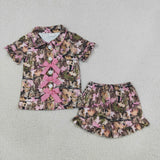 GSSO3364 Branches Bows Pink Girls Shorts Pajamas Set