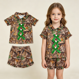 GSSO3365 Branches Bows Green Girls Shorts Pajamas Set