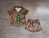 Preorder Samples GSSO3365 Branches Bows Green Girls Shorts Pajamas Set