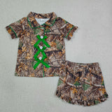 GSSO3365 Branches Bows Green Girls Shorts Pajamas Set