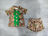 Preorder Samples GSSO3365 Branches Bows Green Girls Shorts Pajamas Set