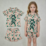 GSSO3367 Hunting Camo Bows Green Girls Shorts Pajamas Set