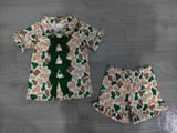 Preorder Samples GSSO3367 Hunting Camo Bows Green Girls Shorts Pajamas Set