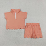 GSSO3374 Solid Color Orange Scallop Edge Girls Shorts Outfits