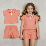 GSSO3374 Solid Color Orange Scallop Edge Girls Shorts Outfits