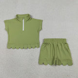 GSSO3375 Solid Color Scallop Edge Girls Shorts Set