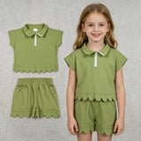 GSSO3375 Solid Color Scallop Edge Girls Shorts Set