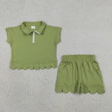 GSSO3375 Solid Color Scallop Edge Girls Shorts Set