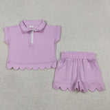 GSSO3378 Solid Color Pink Scallop Edge Girls Shorts Outfits