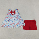GSSO3386 4th of July USA Flag Scallop Edge Girls Shorts Set
