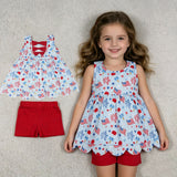 GSSO3386 4th of July USA Flag Scallop Edge Girls Shorts Set