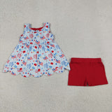 GSSO3386 4th of July USA Flag Scallop Edge Girls Shorts Set