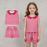 GSSO3395 Plaid Pink Scallop Edge Girls Shorts Outfits