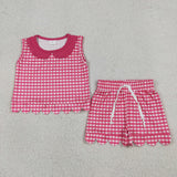GSSO3395 Plaid Pink Scallop Edge Girls Shorts Outfits