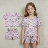 GSSO3409 Coquette Bows Pink Scallop Edge Girls Shorts Set